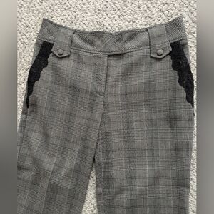 Ninety Women's (Size 8) Plaid/Houndstooth Flared Pants w/ Black Lace Accents